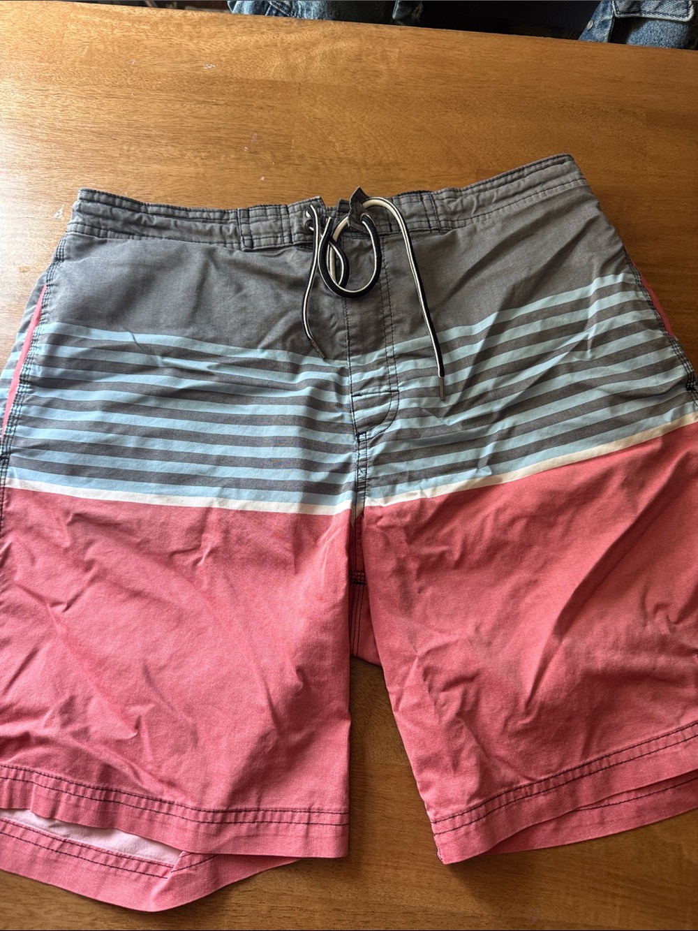 Daniel Cremieux Gray and Coral Two-Tone Striped Swim Shorts